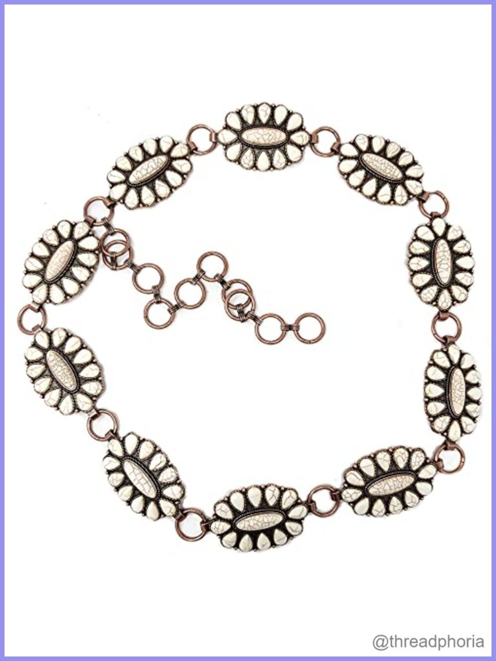 Western Concho Chain Link Belt Adjustable Stone Floral Rodeo